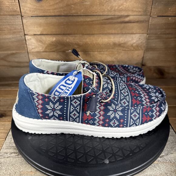 Hey Dude NWT Womens Sz 9 Wendy Winter Sweater Navy Ugly Slip On Shoes - Picture 1 of 10